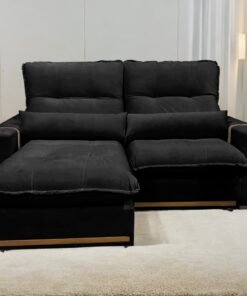 Sofá Retrátil e Reclinável Hórus 2,00 m Veludo Preto 111 - ZARAT ESTOFADOS