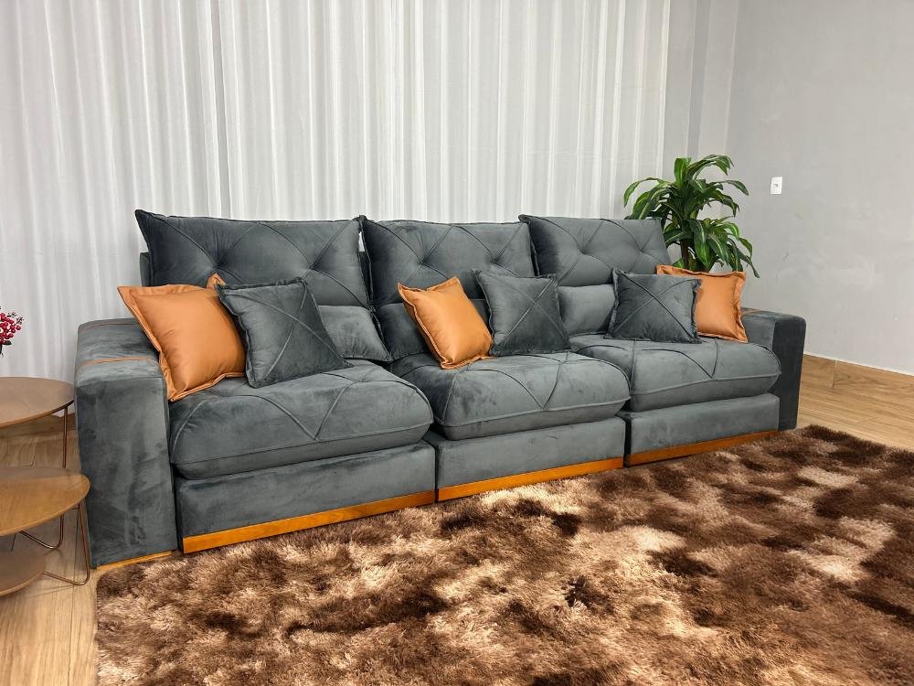 Sofá Retrátil e Reclinável Gran Bello 3,20m - Cinza Veludo - Imagem 8