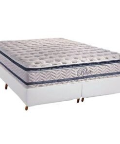 Colchão Queen Blue D33 + Base Box Simples Corino Branco – PAROPAS + ALTO NÍVEL CAMAS E COLCHÕES