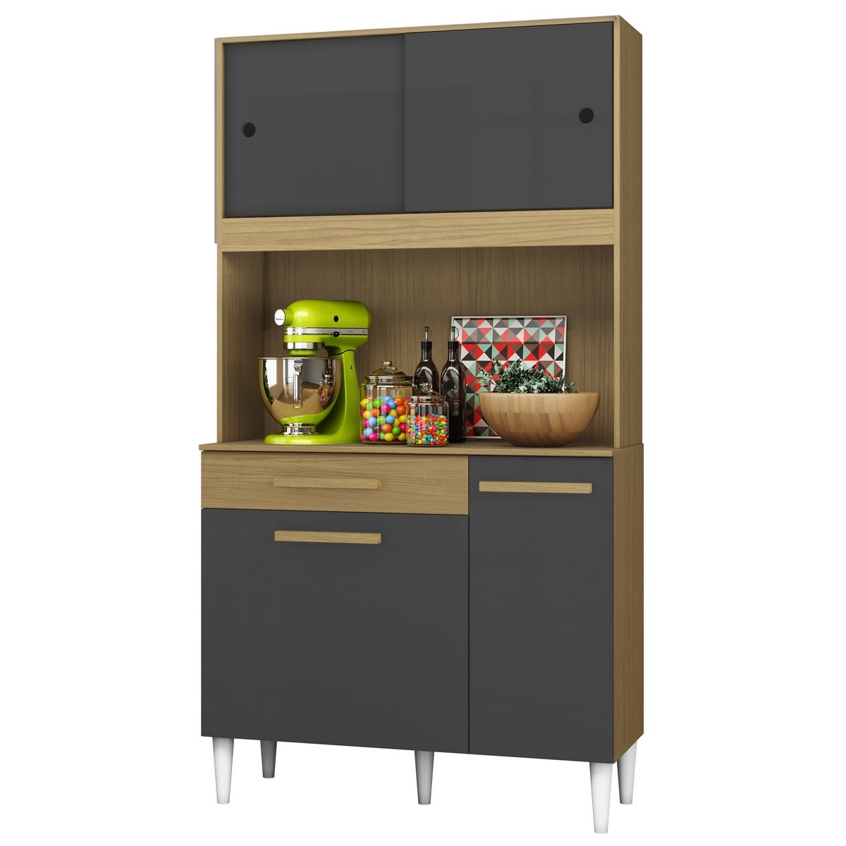 Kit Cozinha 4P1G 0,91 m Atacama/Grafite - ARAMÓVEIS - Imagem 4