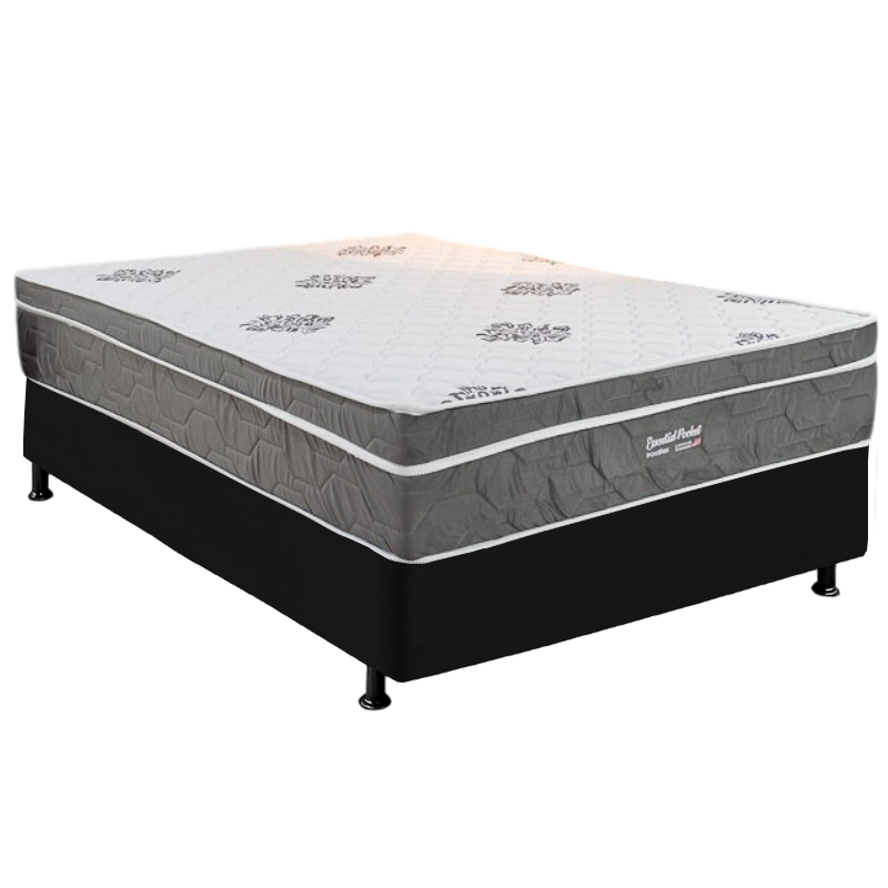 Colchão Casal Essential Pocket D26 + Base Box Simples Corino Preto – INOVAFLEX + ALTO NÍVEL CAMAS E COLCHÕES - Imagem 2