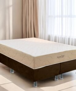 Colchão Queen Supreme Pocket D26 + Base Box Simples Corino Marrom – INOVAFLEX + ALTO NÍVEL CAMAS E COLCHÕES