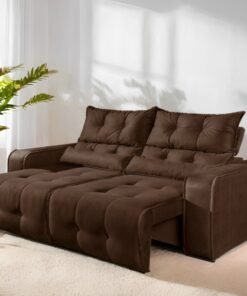 Sofá Retrátil e Reclinável Premier/Minas 2,00 m Veludo Marrom 506 - DECORAR ESTOFADOS