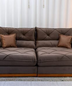 Sofá Retrátil Reclinável Gran Bello 2.90m Veludo Marrom - Molas Ensacadas