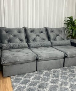 Sofá Retrátil Reclinável Porto Madeiro 2.70m- Cinza Veludo