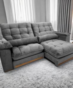 Sofá Retrátil e Reclinável Hércules/Zurique 2,50 m Veludo Cinza - VICAM ESTOFADOS