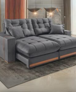 Sofá Retrátil e Reclinável Ártemis 017 2,50 m Veludo Cinza Grafite - VICAM ESTOFADOS