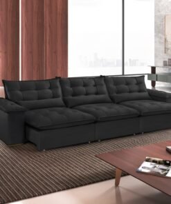 Sofá Retrátil e Reclinável Niger 3,10 m Veludo Preto B013 - TREVO ESTOFADOS