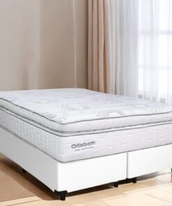 Colchão Queen New Freedom + Base Box Simples Corino Branco – ORTOBOM + ALTO NÍVEL CAMAS E COLCHÕES