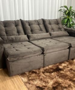 Sofá Retrátil Reclinável Atenas 2.70m - Marrom Veludo