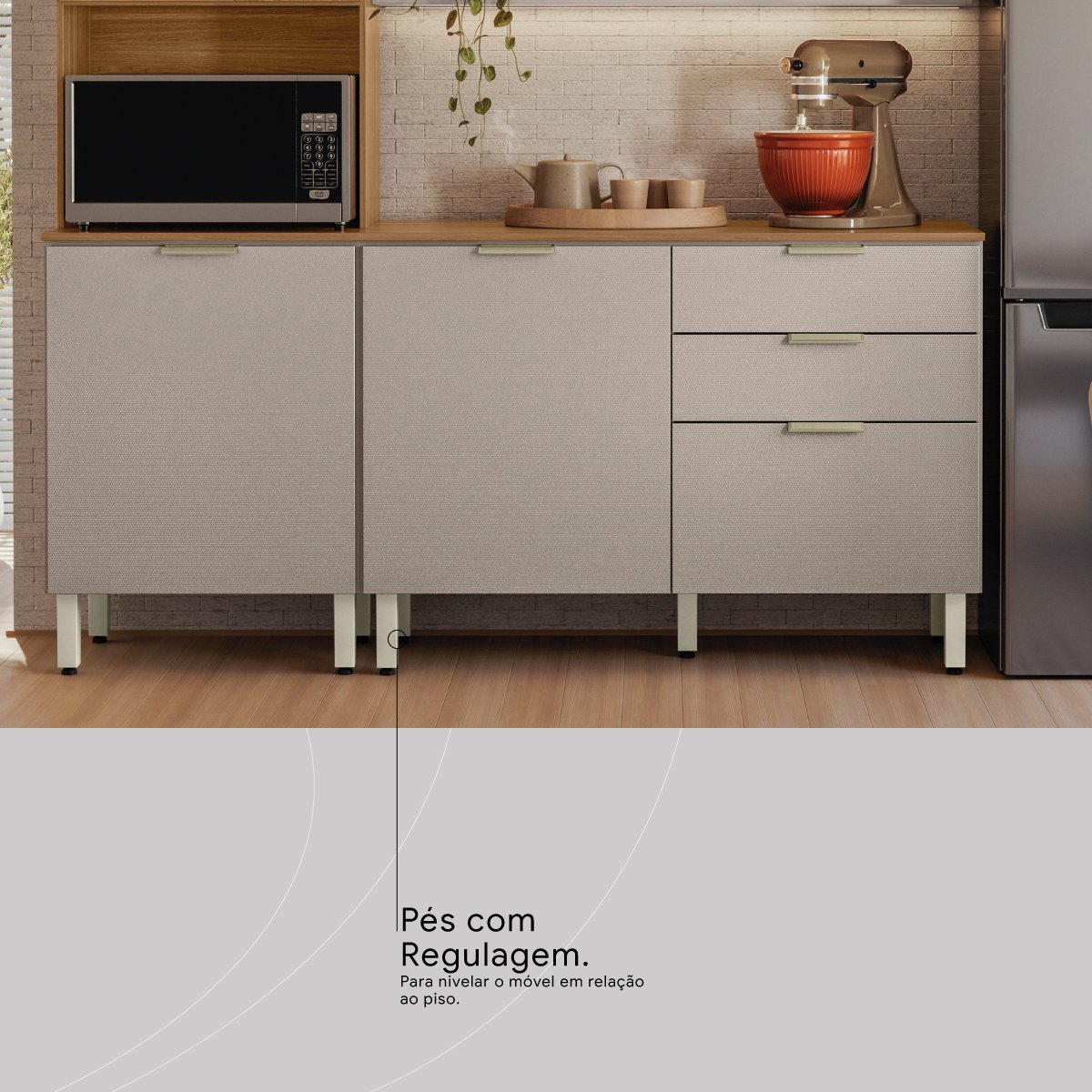 Cozinha Completa com Balcão Alba Amêndola/Nude Prime TX - DEMÓBILE - Imagem 11