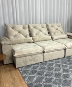 Sofá Retrátil Reclinável Porto Madeiro 2.70m- Bege Veludo