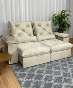 Sofá Retrátil Reclinável Porto Madeiro 2.00m- Bege Veludo