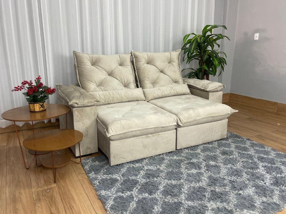 Sofá Retrátil Reclinável Porto Madeiro 2.00m- Bege Veludo