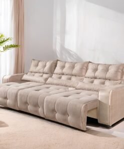 Sofá Retrátil e Reclinável Premier/Minas 2,50 m Veludo Bege 512 - DECORAR ESTOFADOS
