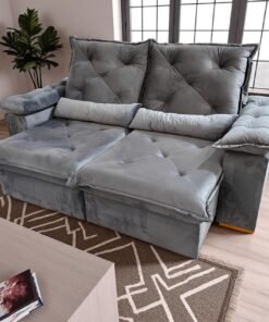 Sofá Retrátil e Reclinável Porto Madero/Brasão 2,00 m Veludo Cinza Grafite – IMPERIAL DECOR