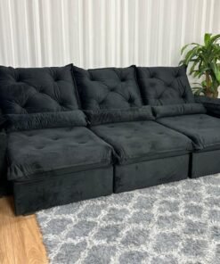 Sofá Retrátil Reclinável Porto Madeiro 2.70m- Preto Veludo