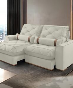 Sofá Retrátil e Reclinável Poseidon 029 2,50 m Veludo Marfim - VICAM ESTOFADOS