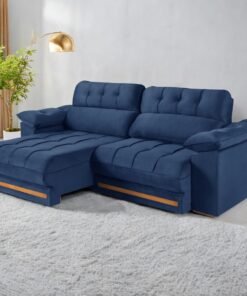 Sofá Retrátil e Reclinável Arezzo Comfort 2,50 m Veludo Azul - SINGULAR ESTOFADOS