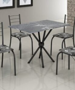 Conjunto Mesa Tubular Rio Preto Fosco com 4 cadeiras Tampo Granito Topázio - 1.00x0.60