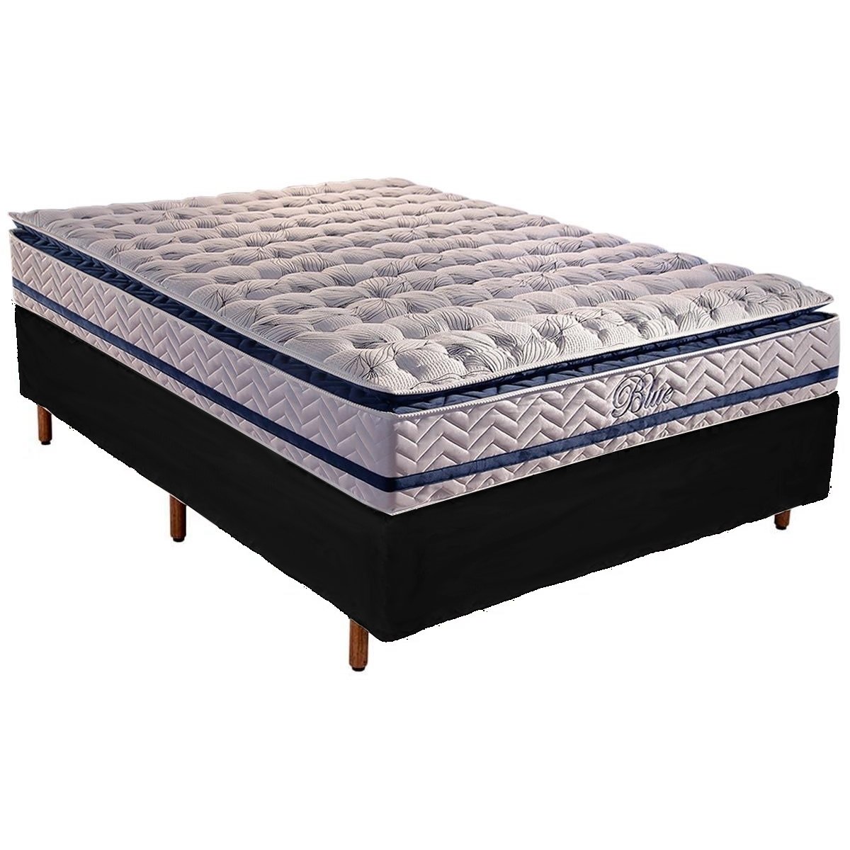 ColchÃo Casal Blue D33 + Base Box Simples Corino Preto – Paropas + Alto NÍvel Camas E ColchÕes