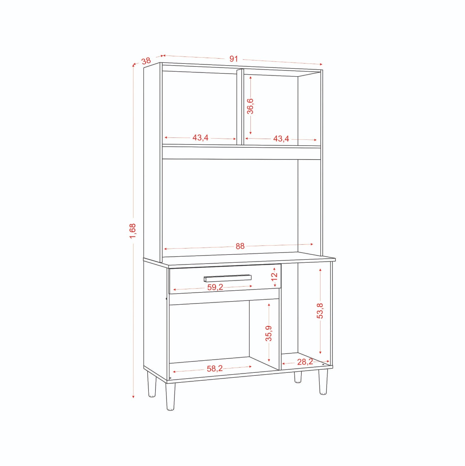 Kit Cozinha 4P1G 0,91 m Atacama/Grafite - ARAMÓVEIS - Imagem 3