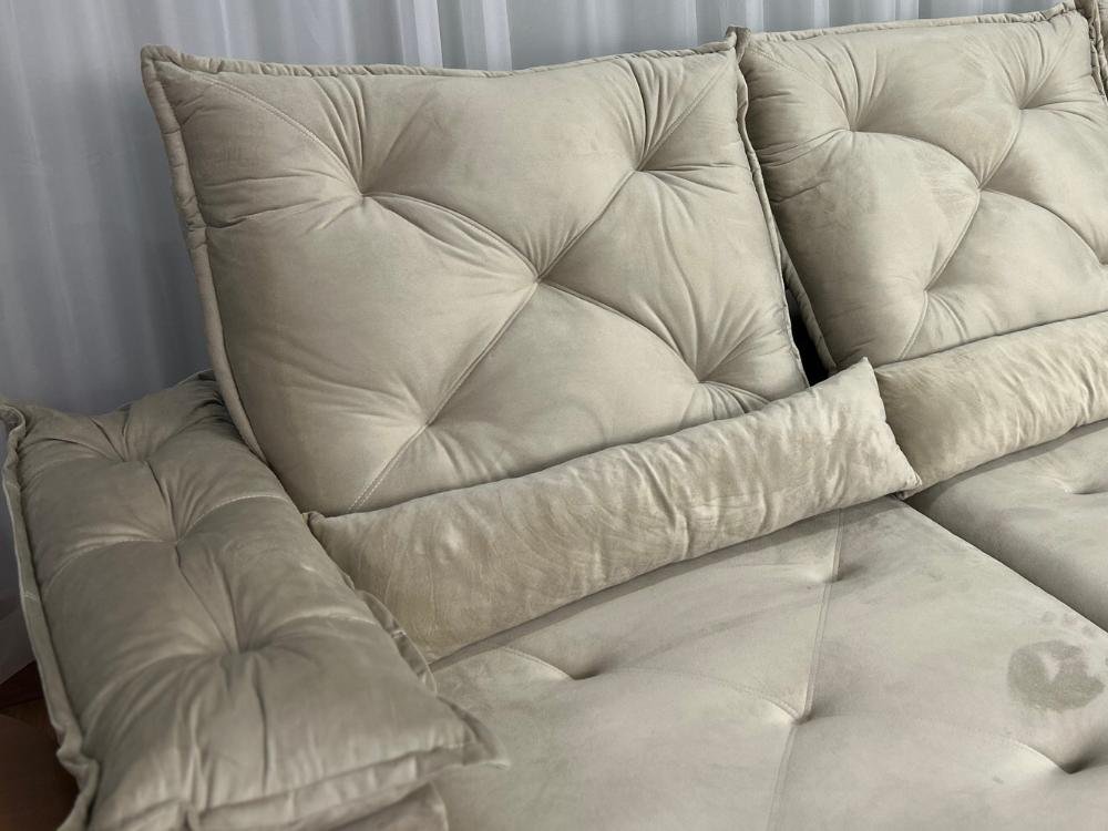 Sofá Retrátil Reclinável Porto Madeiro 2.00m- Bege Veludo - Imagem 7