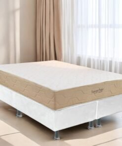 Colchão Queen Supreme Pocket D26 + Base Box Simples Corino Branco – INOVAFLEX + ALTO NÍVEL CAMAS E COLCHÕES