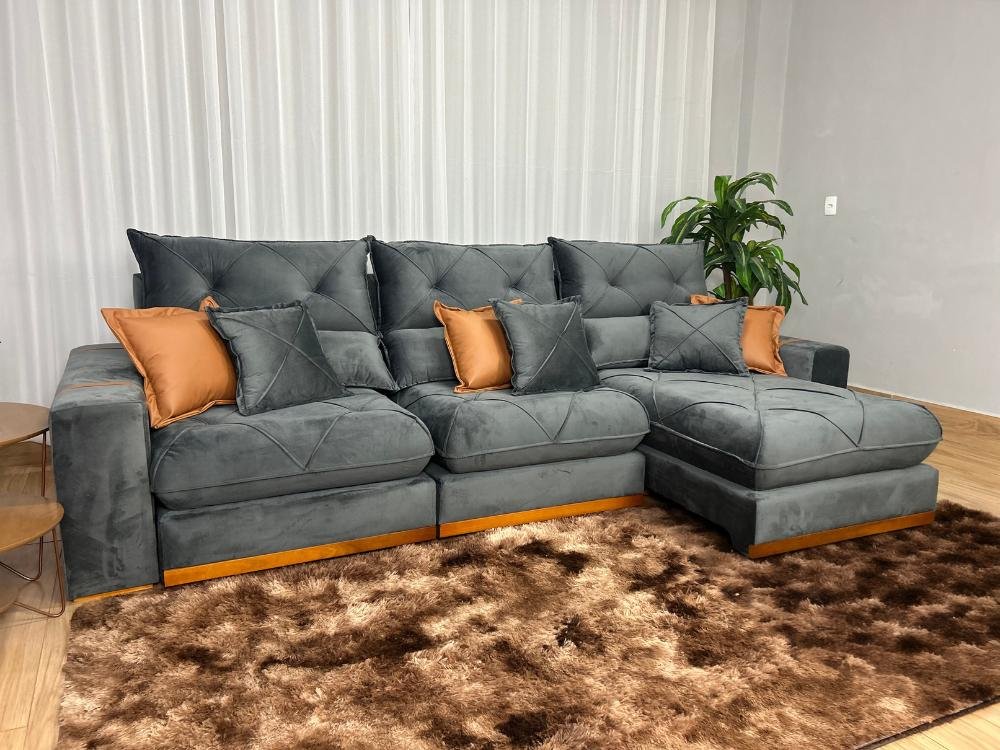 Sofá Retrátil e Reclinável Gran Bello 3,20m - Cinza Veludo - Imagem 2