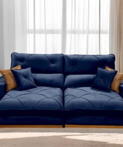 Sofá Retrátil e Reclinável Aquiles/Gran Bello 2,50 m Veludo Azul 104 - ZARAT ESTOFADOS