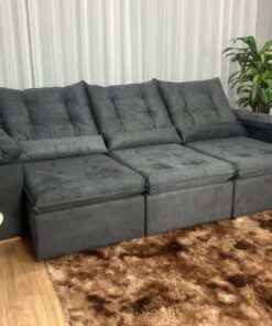 Sofá Retrátil Reclinável Atenas 2.70m - Cinza Veludo