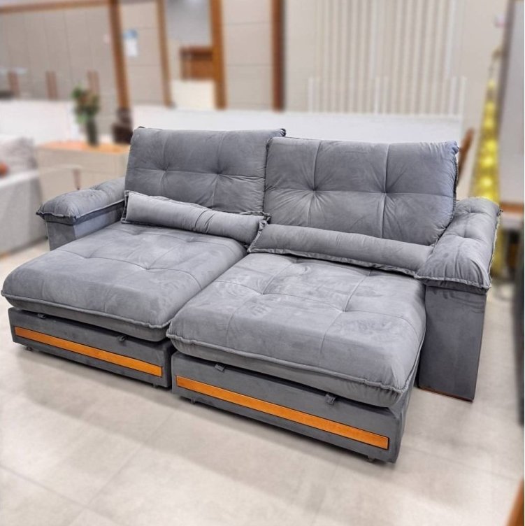 Sofá Retrátil e Reclinável Qatar 2,50 m Veludo Cinza B010 - TREVO ESTOFADOS - Imagem 2