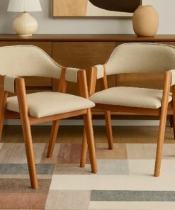 Kit 2 Cadeiras Pérola Mel Laminado/Linho Areia - WJ DECOR