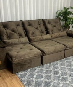 Sofá Retrátil Reclinável Porto Madeiro 2.70m- Marrom Veludo