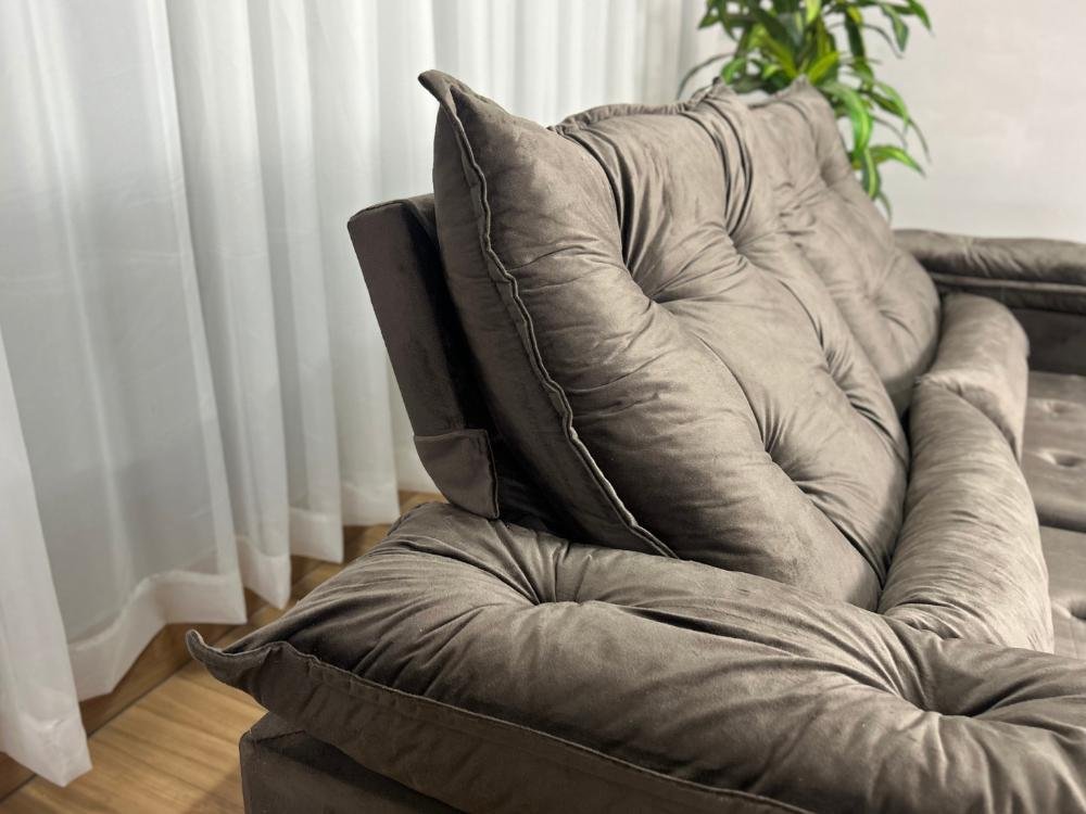 Sofá Retrátil Reclinável Atenas 2.00m - Marrom Veludo - Imagem 7