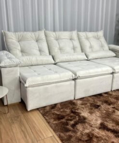 Sofá Retrátil Reclinável Atenas 2.70m - Bege Veludo