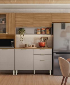 Cozinha Completa com Balcão Alba Amêndola/Nude Prime TX - DEMÓBILE