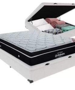 Colchão Casal Elegant Superpocket + Base Box Baú Avalon Branco – ORTOBOM + AVALON COLCHÕES
