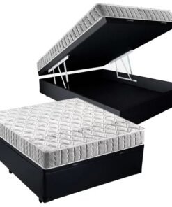 Colchão Casal Orthosono + Base Box Baú Corino Preto – ANJOS + BIOSTAR