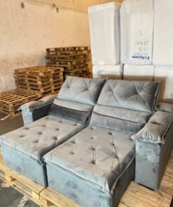 Sofá Retrátil e Reclinável Dubai 2,50 m Veludo Cinza – IMPÉRIO ESTOFADOS(PROMOÇÃO)