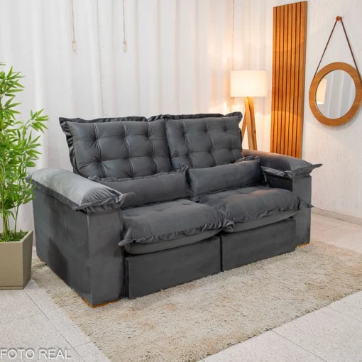 Sofá Retrátil Reclinável Maldivas 2.50m Veludo Cinza – D28 Pró Aditivada - Imagem 3