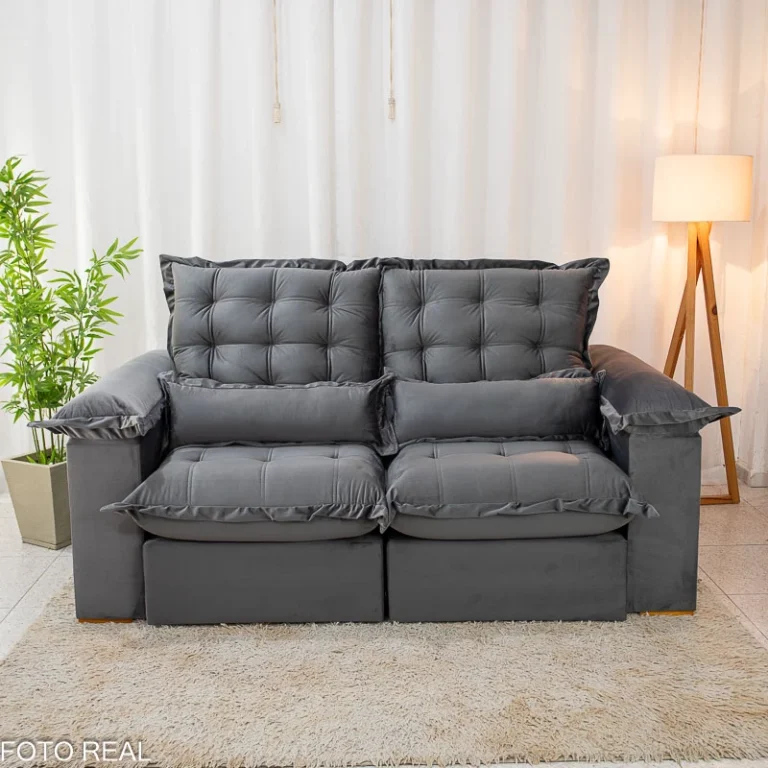 Sofá Retrátil Reclinável Maldivas 2.50m Veludo Cinza – D28 Pró Aditivada - Imagem 4