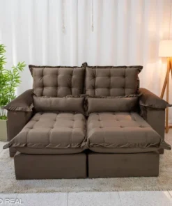 Sofá Retrátil Reclinável Maldivas 2.50m Veludo Marrom – D28 Pró Aditivada