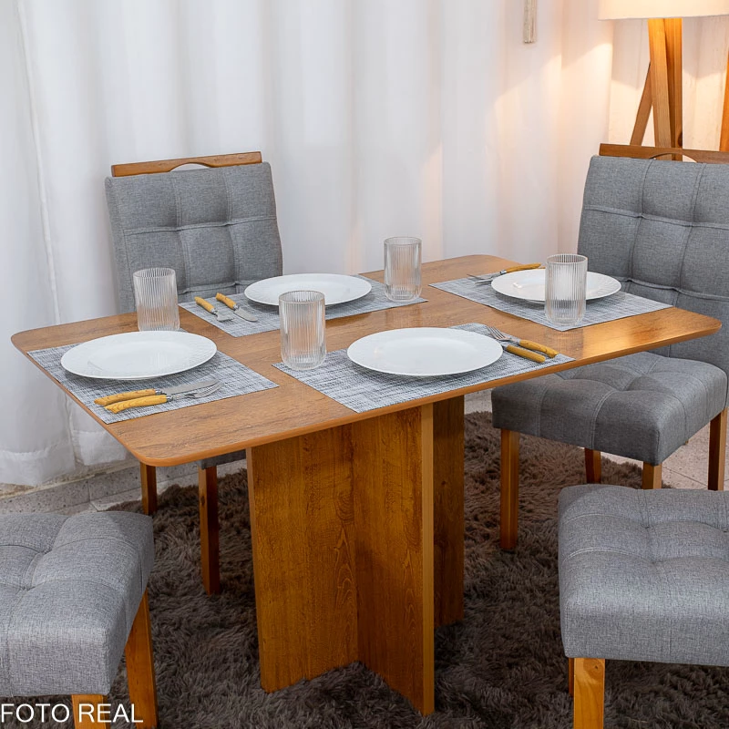 Mesa de Jantar Salina 120x80 Londres Cinamomo Cel + 4 Cad. Londres Linho Cinza Madeira Minas Plac - Entregue Montada - Imagem 4