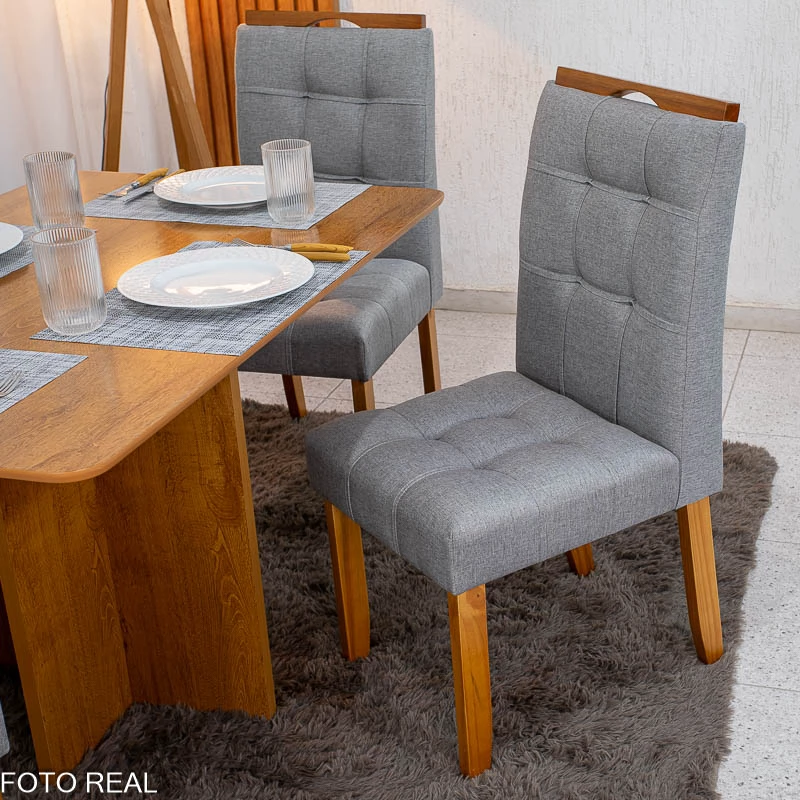 Mesa de Jantar Salina 120x80 Londres Cinamomo Cel + 4 Cad. Londres Linho Cinza Madeira Minas Plac - Entregue Montada - Imagem 3