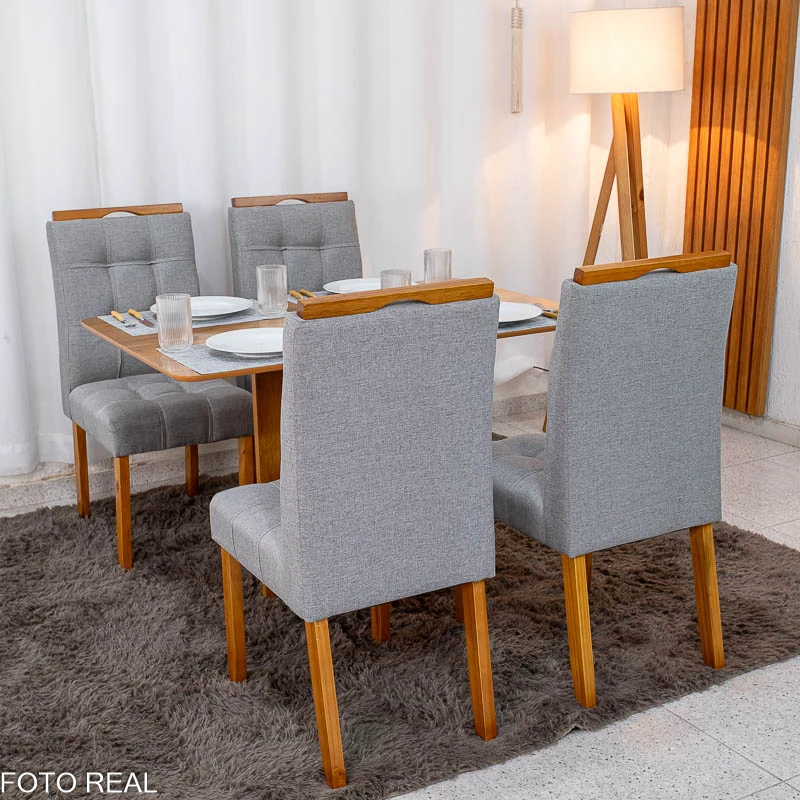 Mesa de Jantar Salina 120x80 Londres Cinamomo Cel + 4 Cad. Londres Linho Cinza Madeira Minas Plac - Entregue Montada - Imagem 6
