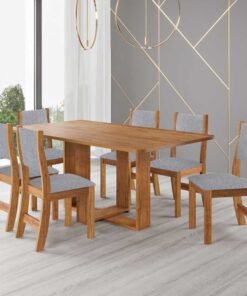Conjunto de mesa Luna 160x80 com 6 Cadeiras Sol Mel Linho Inox Viero