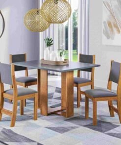 Conjunto de mesa Magic 120x80 Mel.Blonde com 4 Cadeiras Sol Mel.Blonde Veludo Marfim Viero