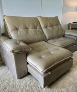 Sofá Retrátil e Reclinável Corvette 2,50 m Veludo Avelã – D’VITRINE ESTOFADOS