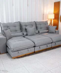 Sofá Retrátil Reclinável Mônaco 3.20m Linho Cinza A59 - Molas Ensacadas